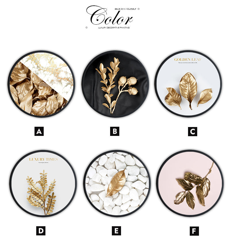 Luxury Round Golden Leaf Canvas Art