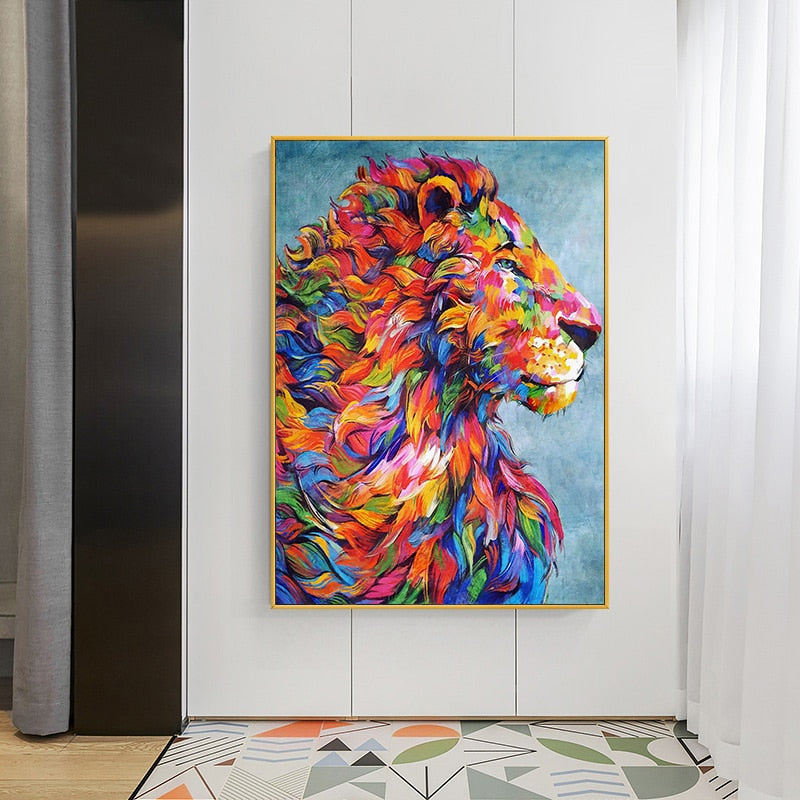 Colorful Lion Abstract Acrylic Painting Canvas Art