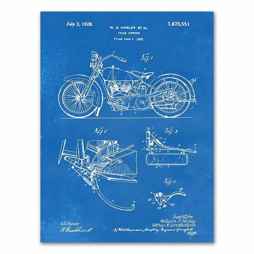 Motorcycle Patent Blueprint Canvas Art