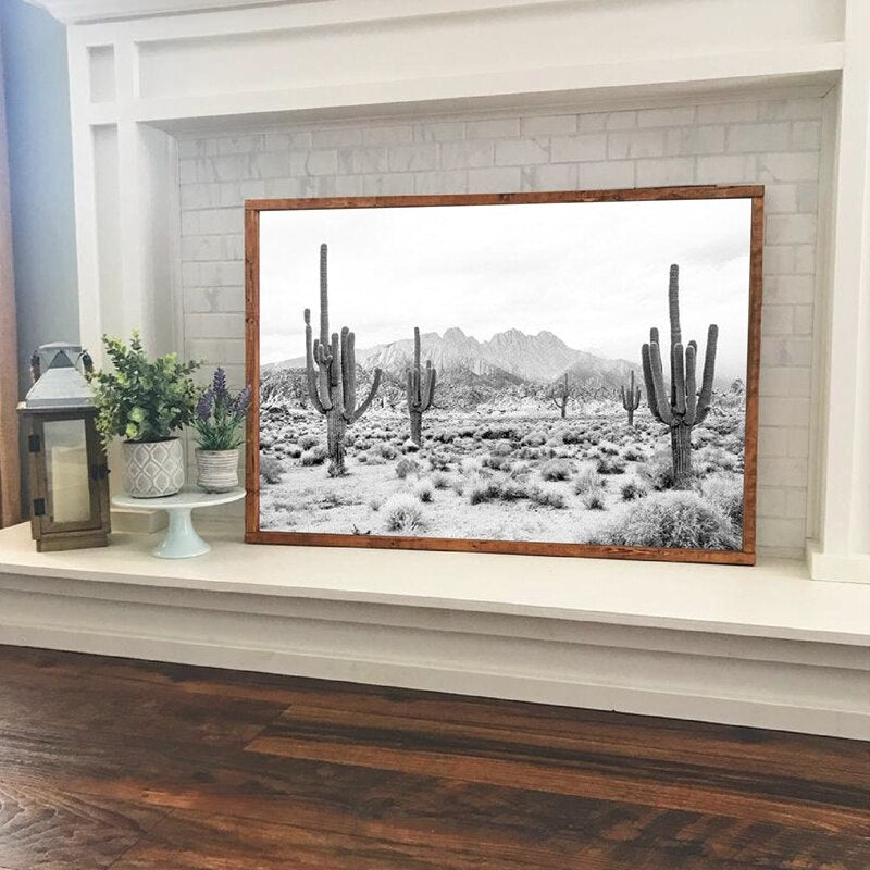 Black And White Cactus Desert Canvas Art