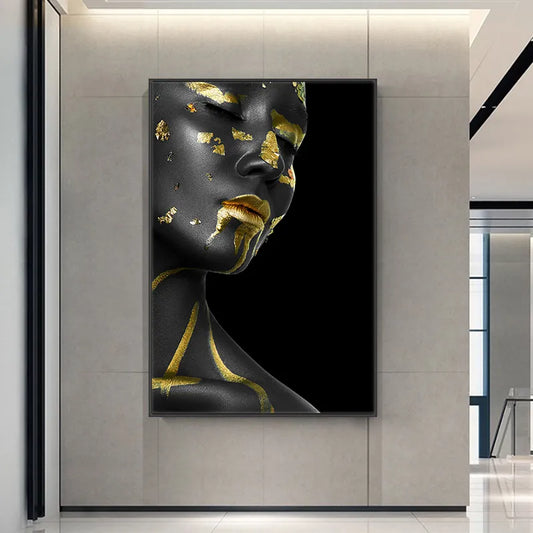 Black and Gold Woman Portrait Wall Art Canvas