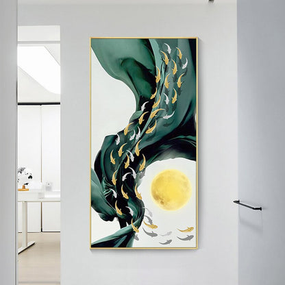 Blackish Green Silk Canvas Art