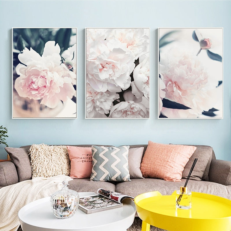 White Pink Peony Canvas Art