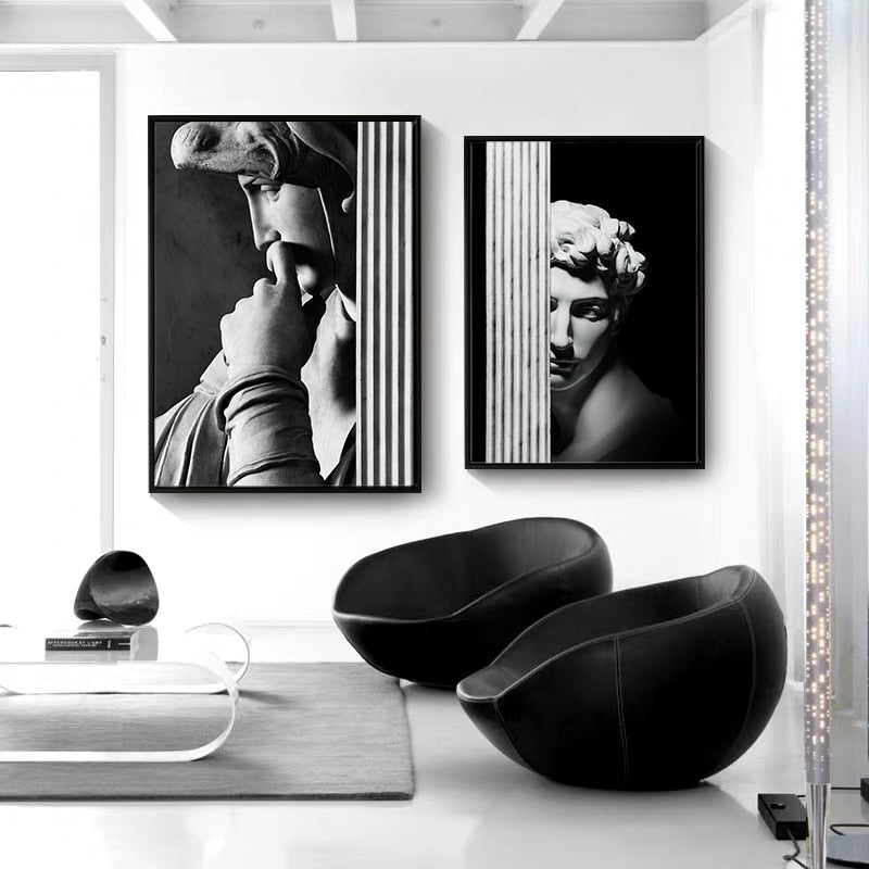 Black and White David Canvas Art