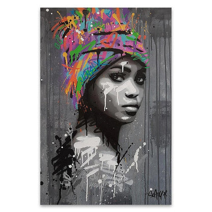 African Black Woman Graffiti Canvas Art