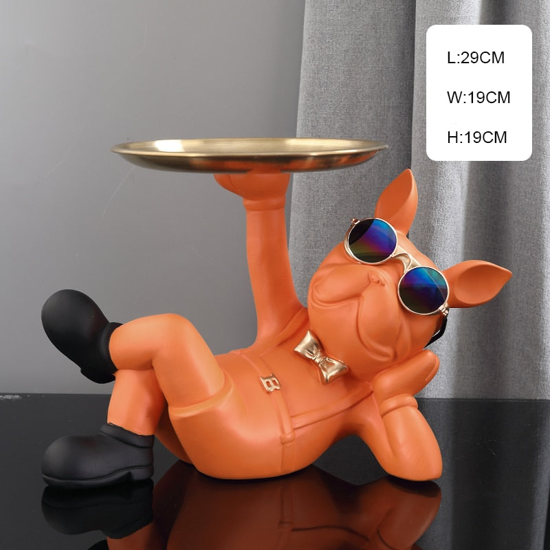 Lying Bulldog Double Tray Statue