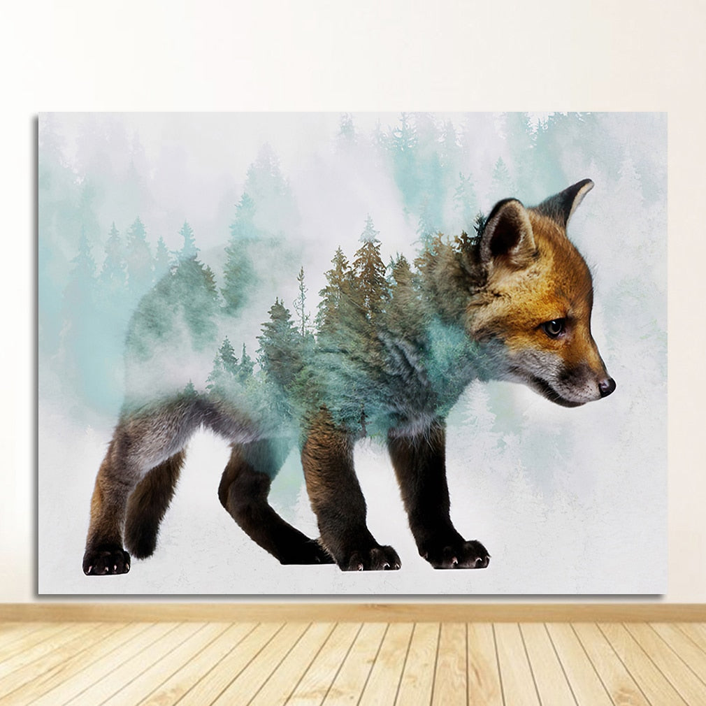 Forest Bear Fox Wolf Canvas Art