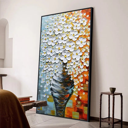 Abstract Vase 3D White Flower Wall Art Canvas