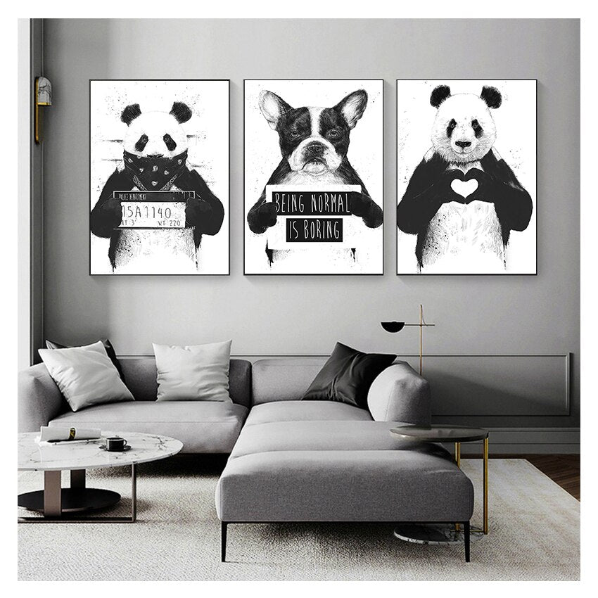 Black and White Cute Panda Dog Boston Terrier Canvas Art