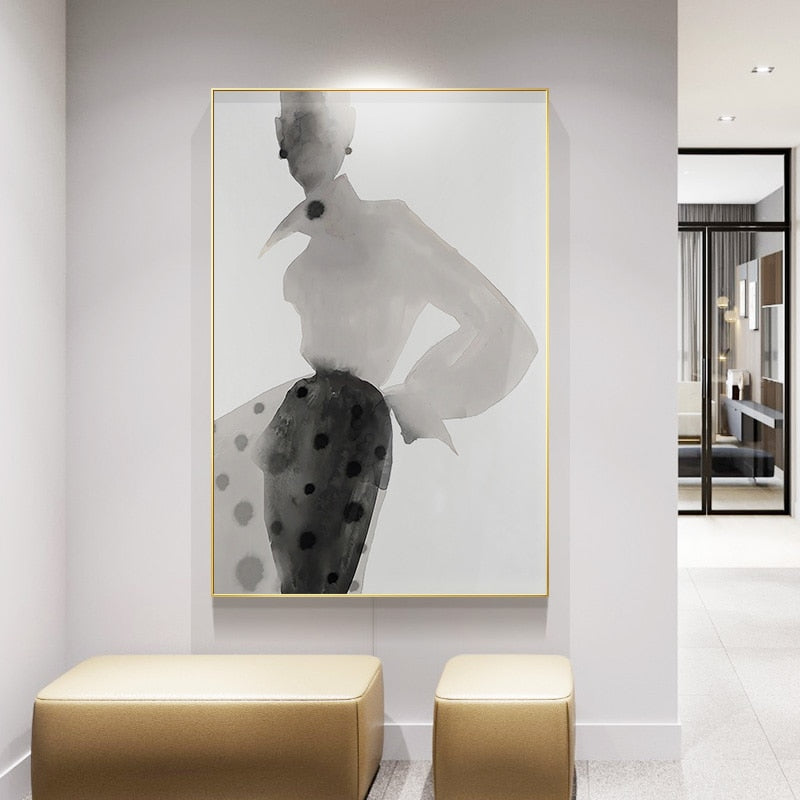 Modern Ink Girl Graceful Posture Canvas Art