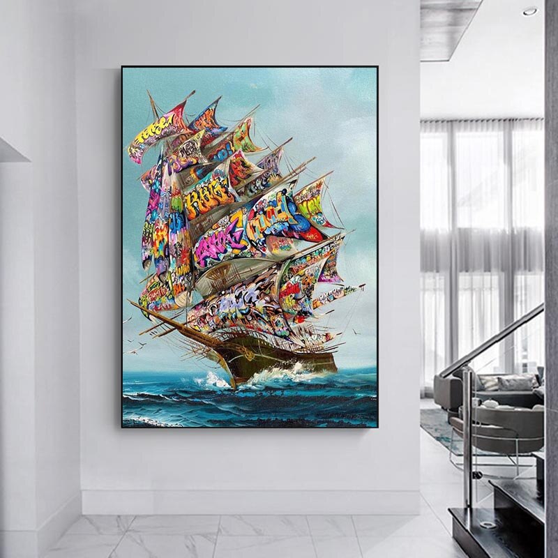 Pirate Graffiti Ship Canvas Art