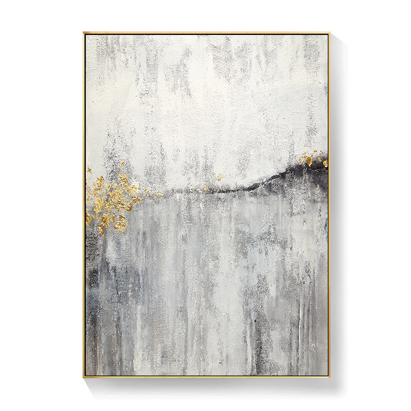 Gray Marble Abstract Gold Line Canvas Art