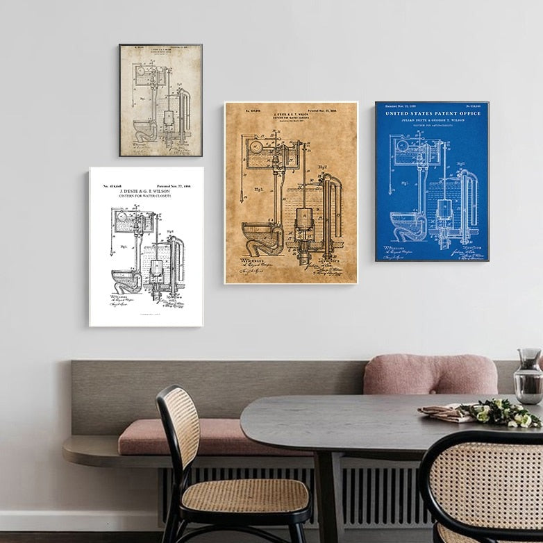 Toilet Cistern Patent Blueprint Canvas Art