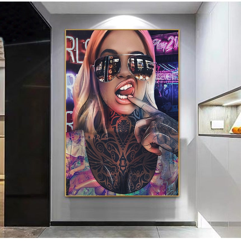 Graffiti Tattoo Bad Girl Wall Art Canvas