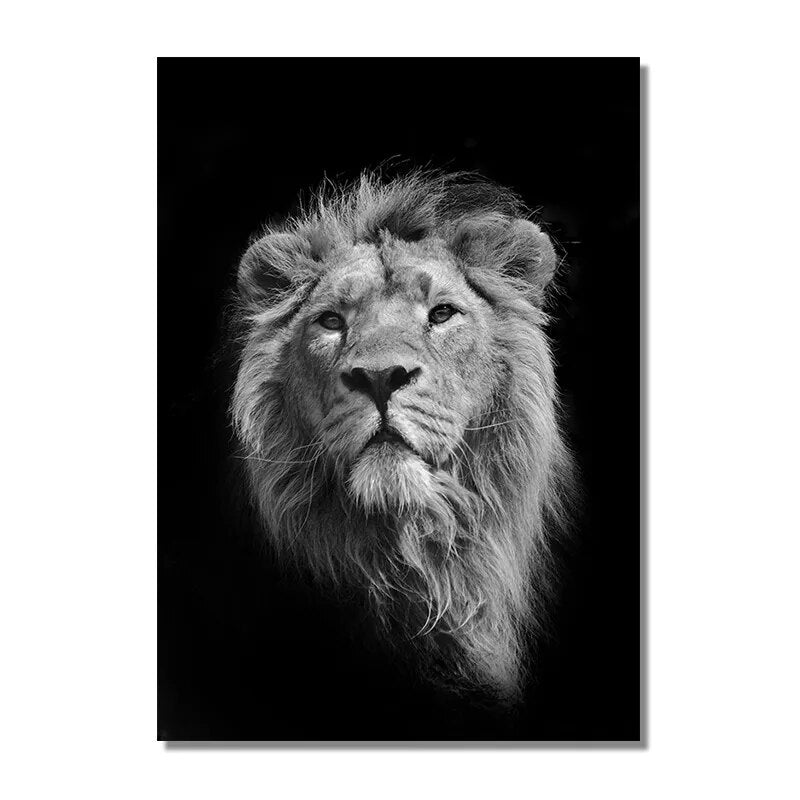 Black And White Ferocious Lion Canvas Art