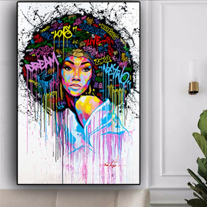 Graffiti Natural Hair Black Woman Canvas Art