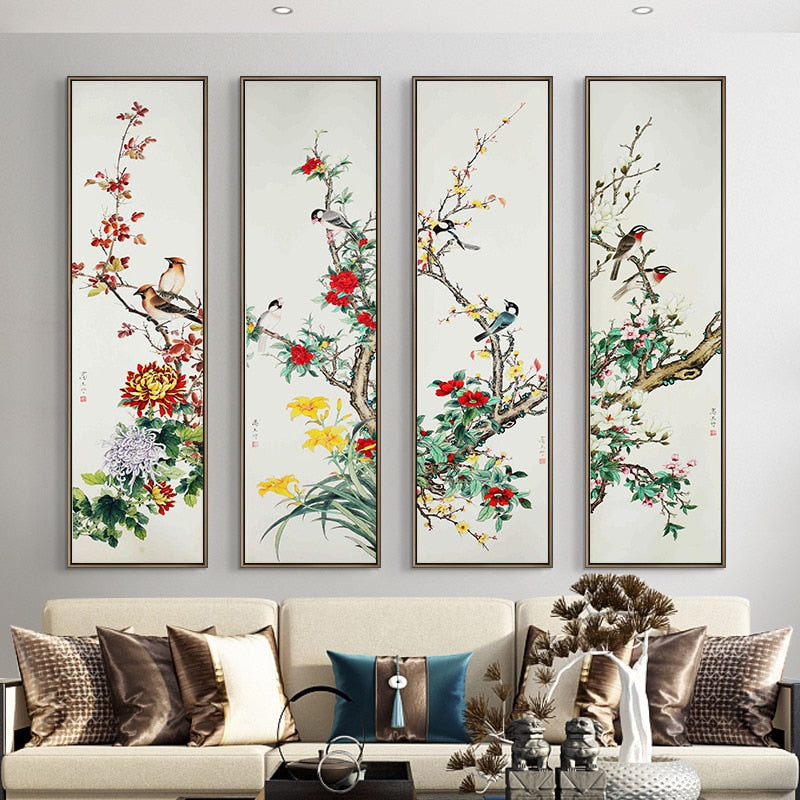 Chinese Style Flower Bird Canvas Art