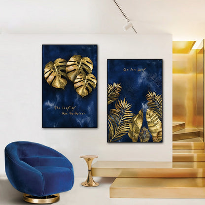 Blue Gold Leaf Canvas Art