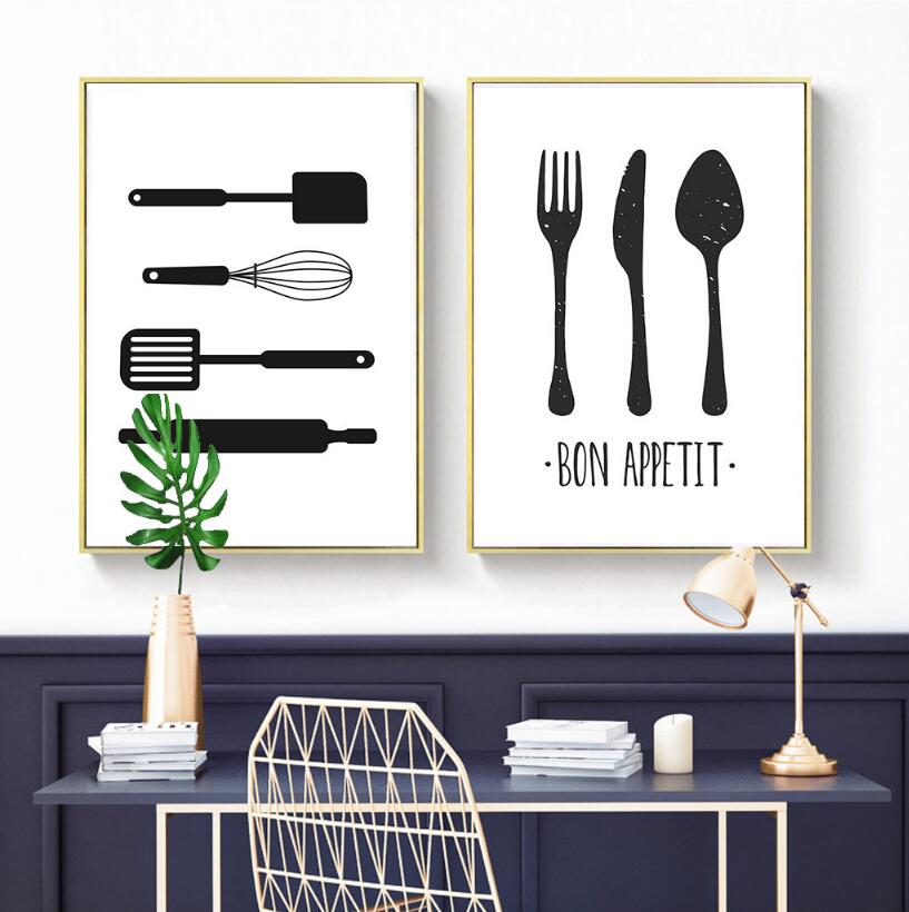 Black and White Kitchen Utensils Canvas Art