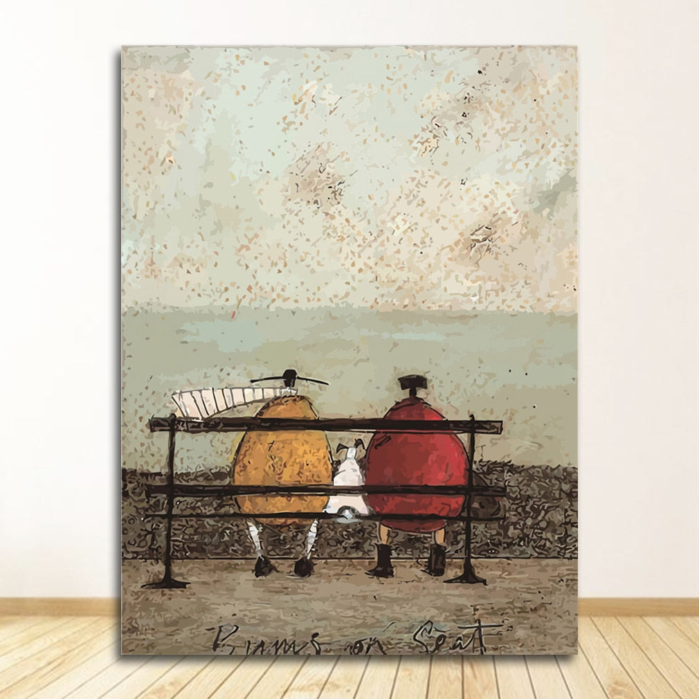 Couple with Dog Pet Canvas Wall Art