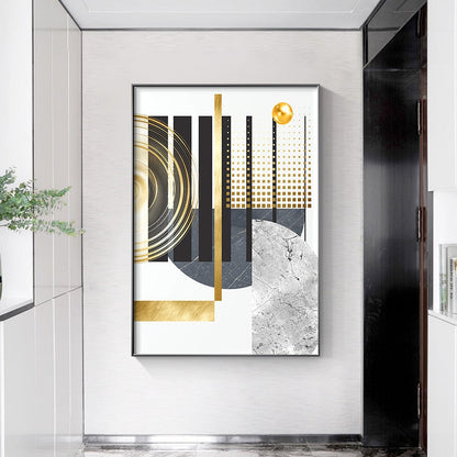 Golden Gray White Abstract Geometric Canvas Art