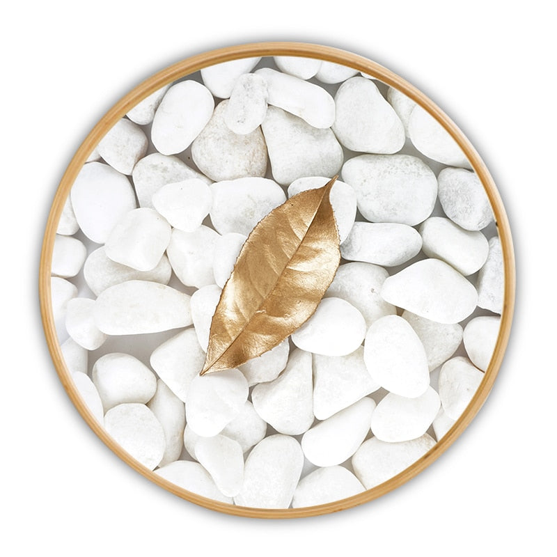 Luxury Round Golden Leaf Canvas Art