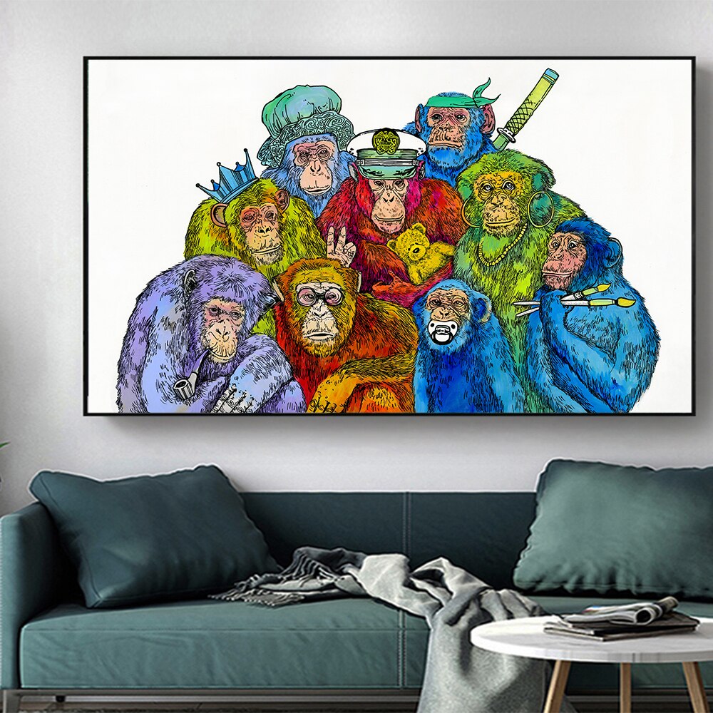 Cute Colorful Chimpanzee Canvas Art