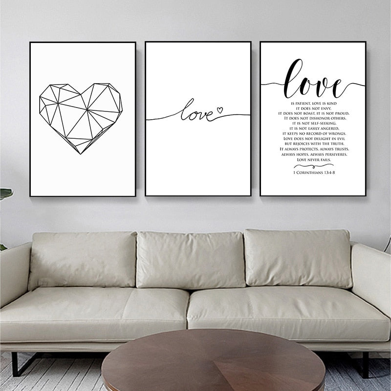 Love Black and White Canvas Art