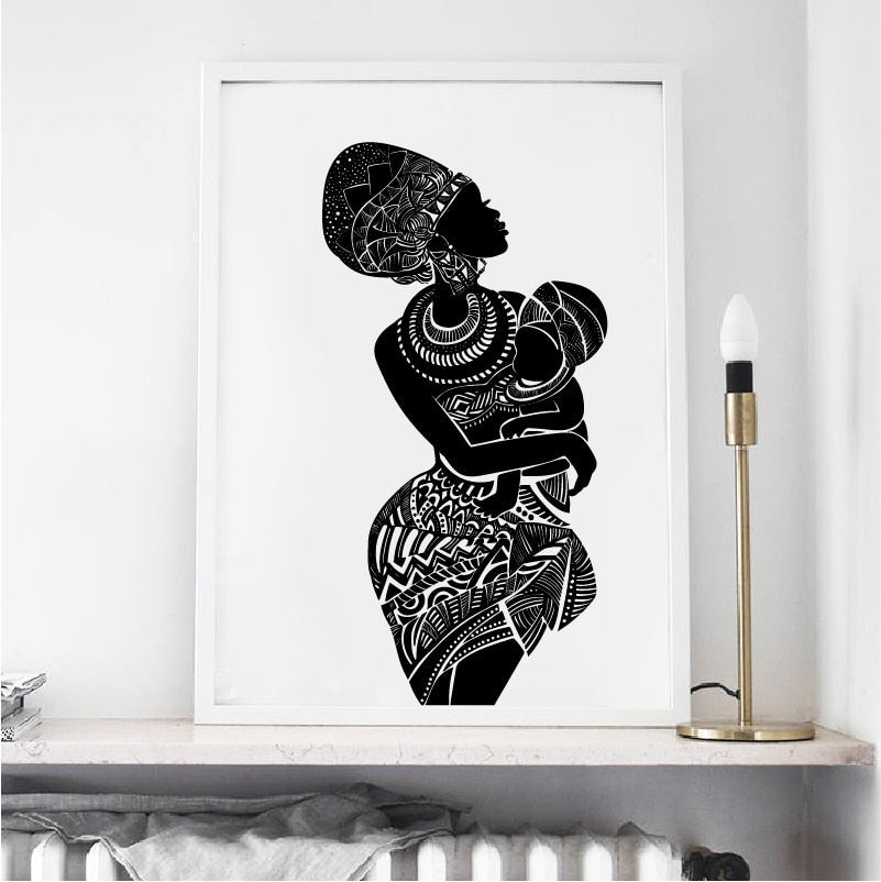 Black And White African Woman With Baby Canvas Art