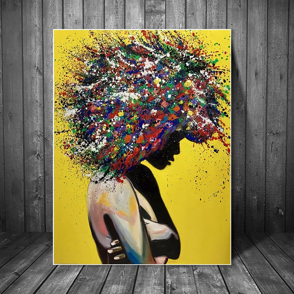 Abstract Frizzy Hair Girl Wall Art Canvas