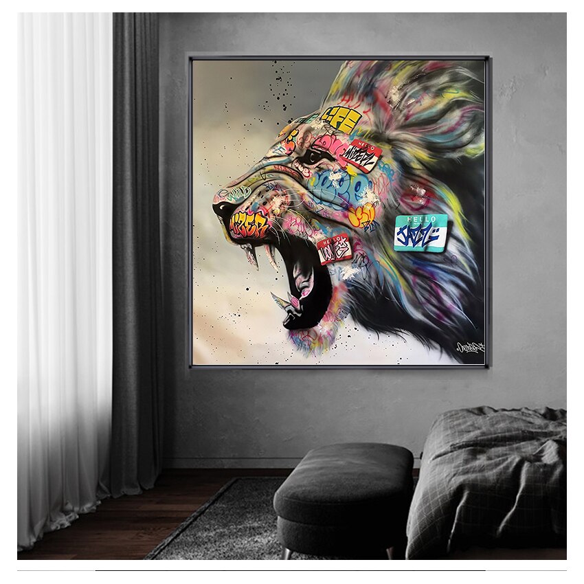 Roaring Lion Graffiti Canvas Art