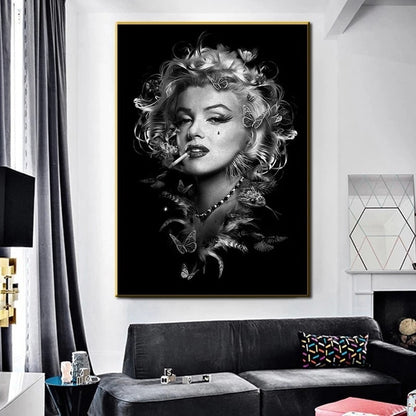 Black and White Marilyn Monroe Smoking Canvas Art