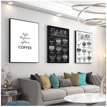 Black and White Coffee Shop Menu Wall Art Kitchen Canvas