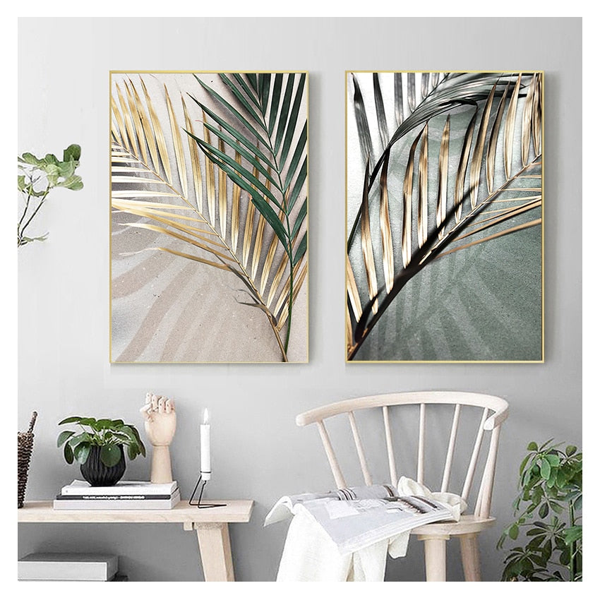 Green Gold Leaf Canvas Art