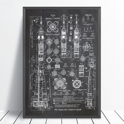 Russian Rocket Patent Blueprint Canvas Art