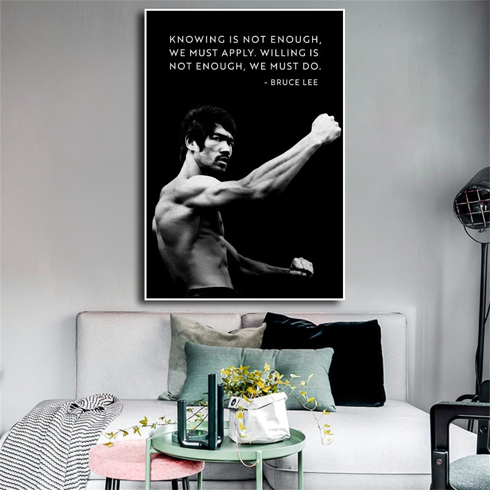 Black and White Bruce Lee Motivational Canvas Art