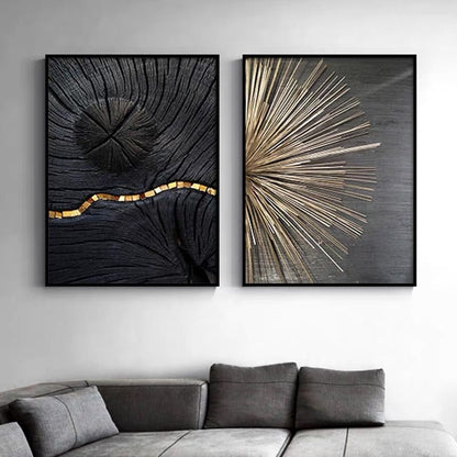 Retro Black Gold Wood Art Canvas