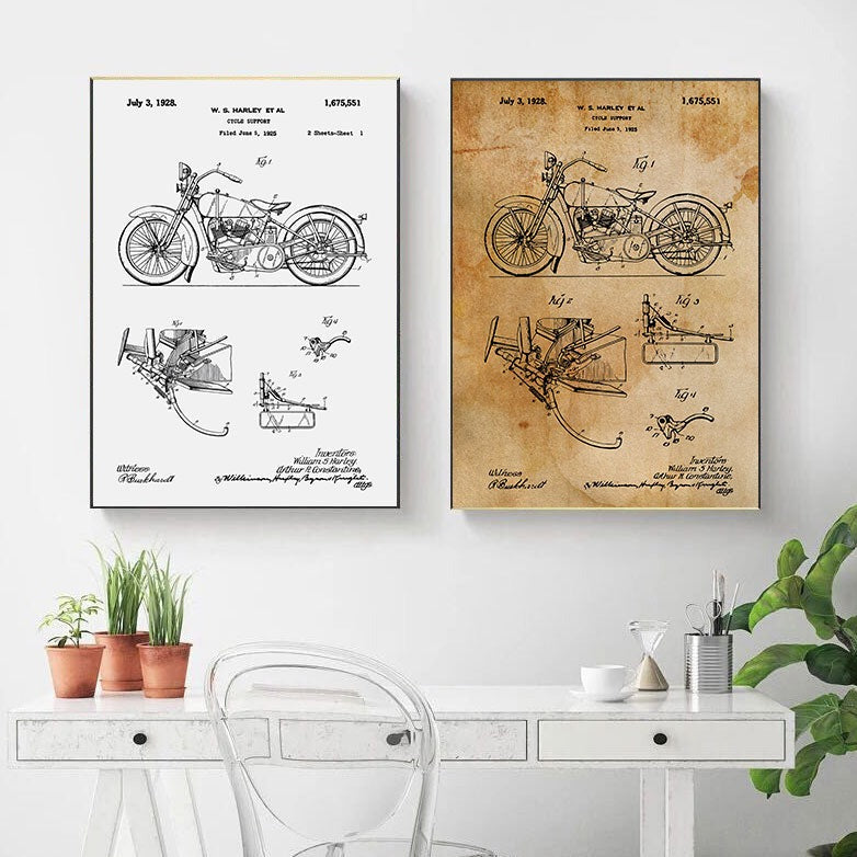 Motorcycle Patent Blueprint Canvas Art