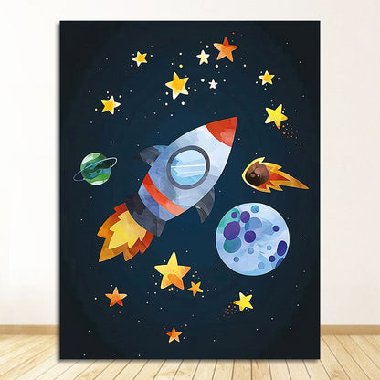 Rocket Spaceship Letter Nursery Wall Art Canvas