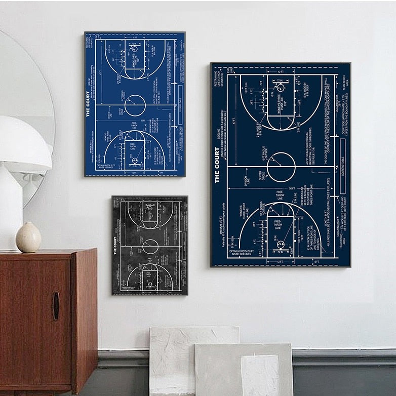 Basketball Court Blueprint Canvas Art