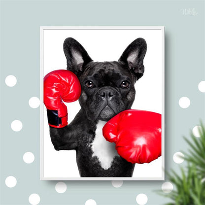 Puppy with Boxing Gloves Canvas Art