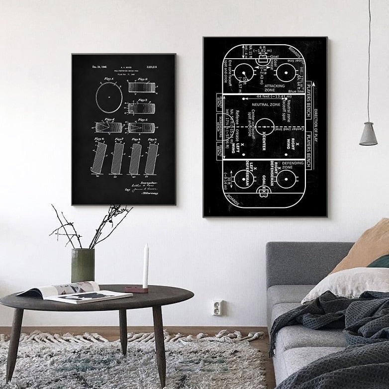 Hockey Patent Blueprint Canvas Art