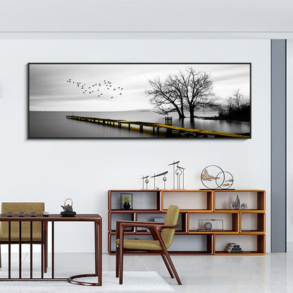 Seaside Golden Wooden Bridge Canvas Art