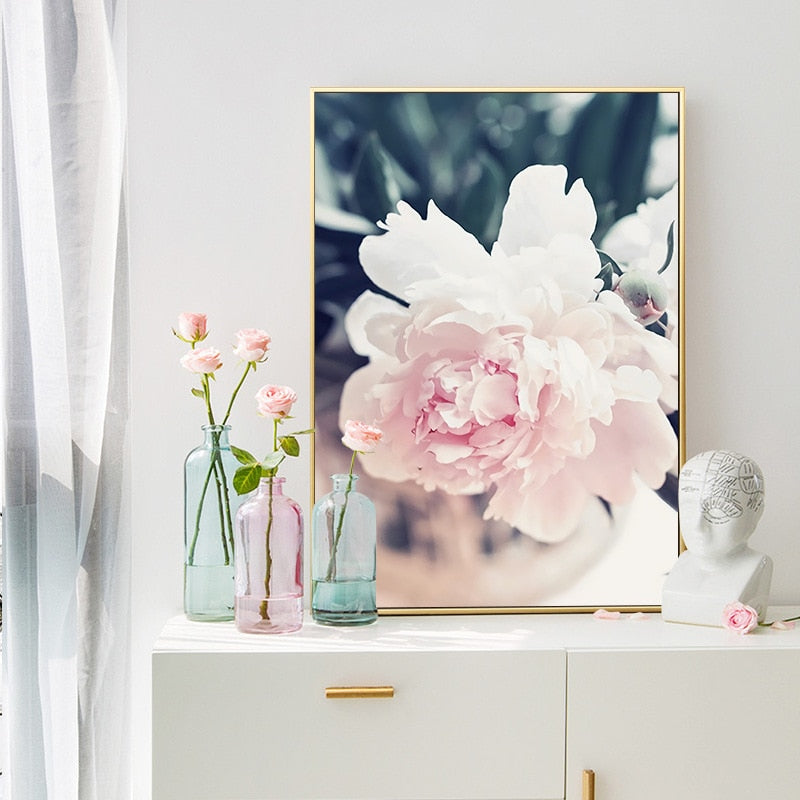 White Pink Peony Canvas Art