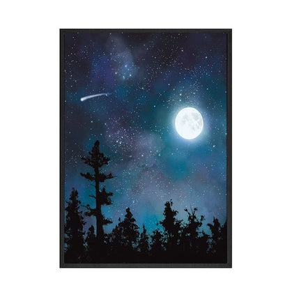 Aurora Borealis Shooting Stars Sky Moon Canvas Art