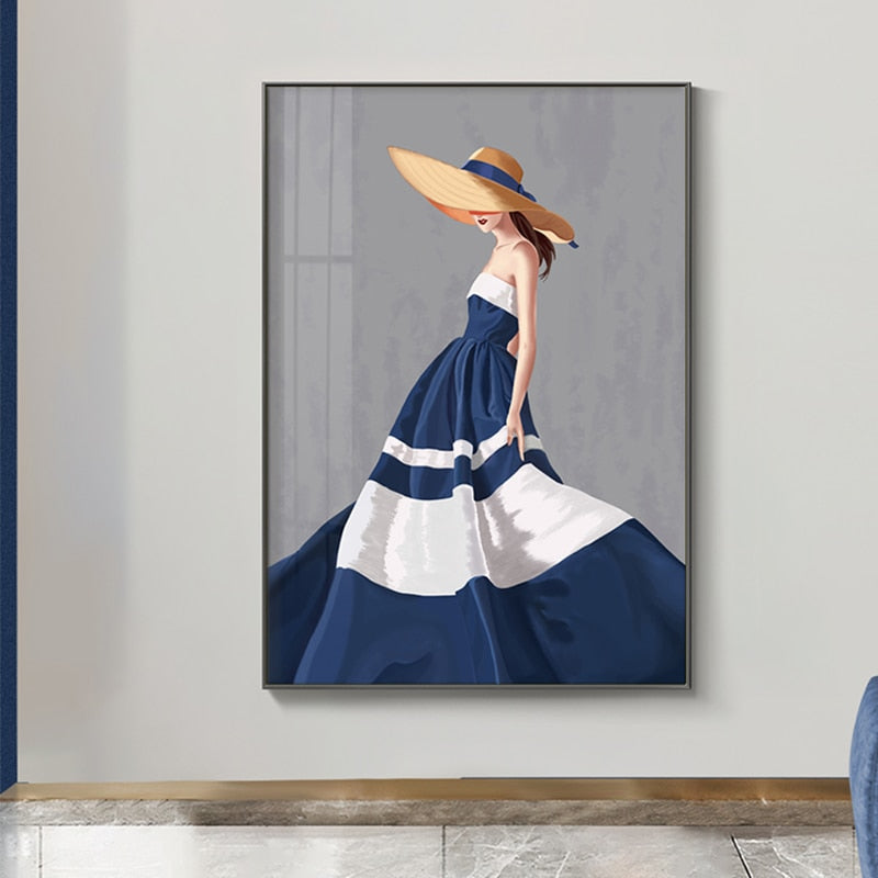 Blue Dress Woman Fashion Canvas Art