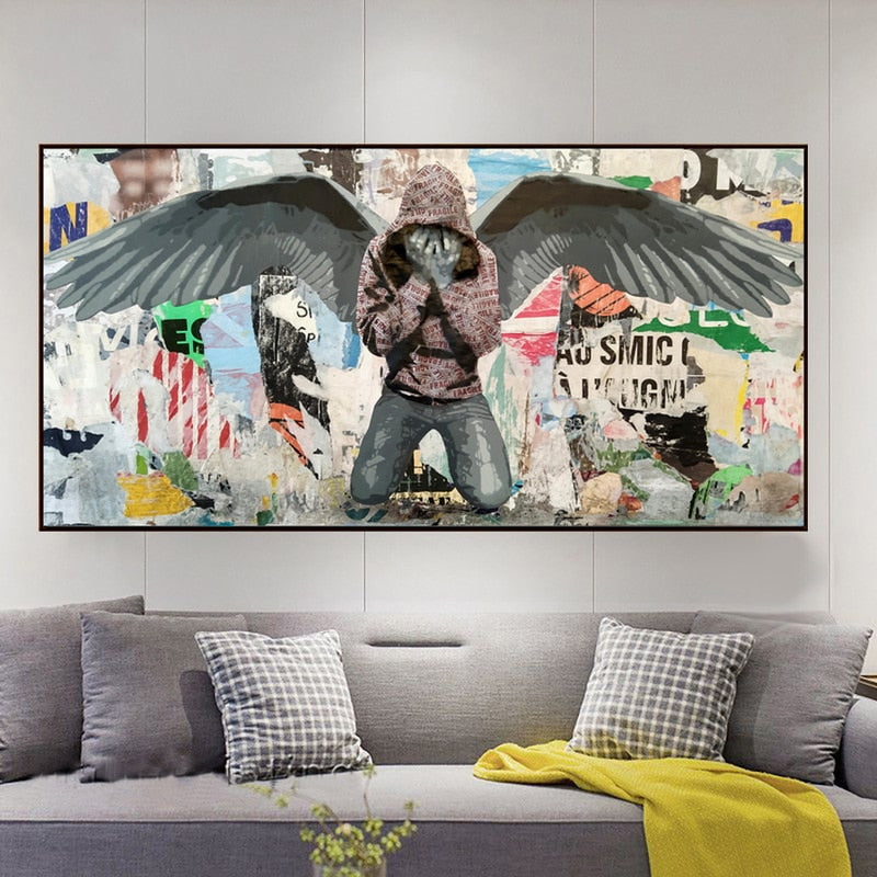 Crying Hooded Man Graffiti Canvas Art