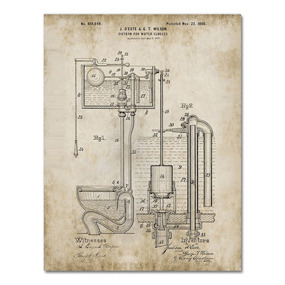 Toilet Cistern Patent Blueprint Canvas Art