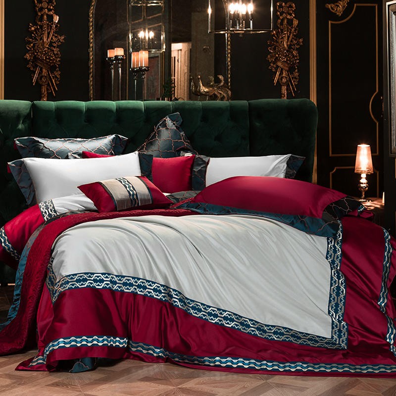 Bordeaux Swan Silky Satin Duvet Cover Bedding Set