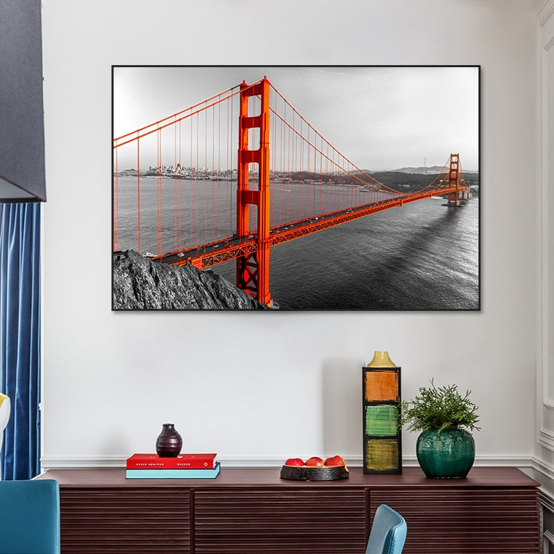 Black and White Golden Gate Bridge Canvas Art